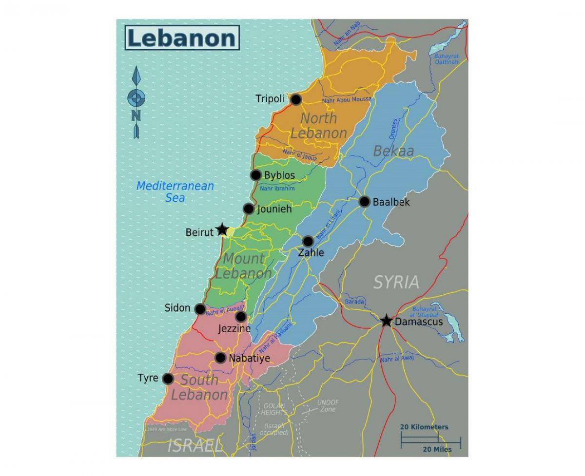 mapa Libanonu turistické